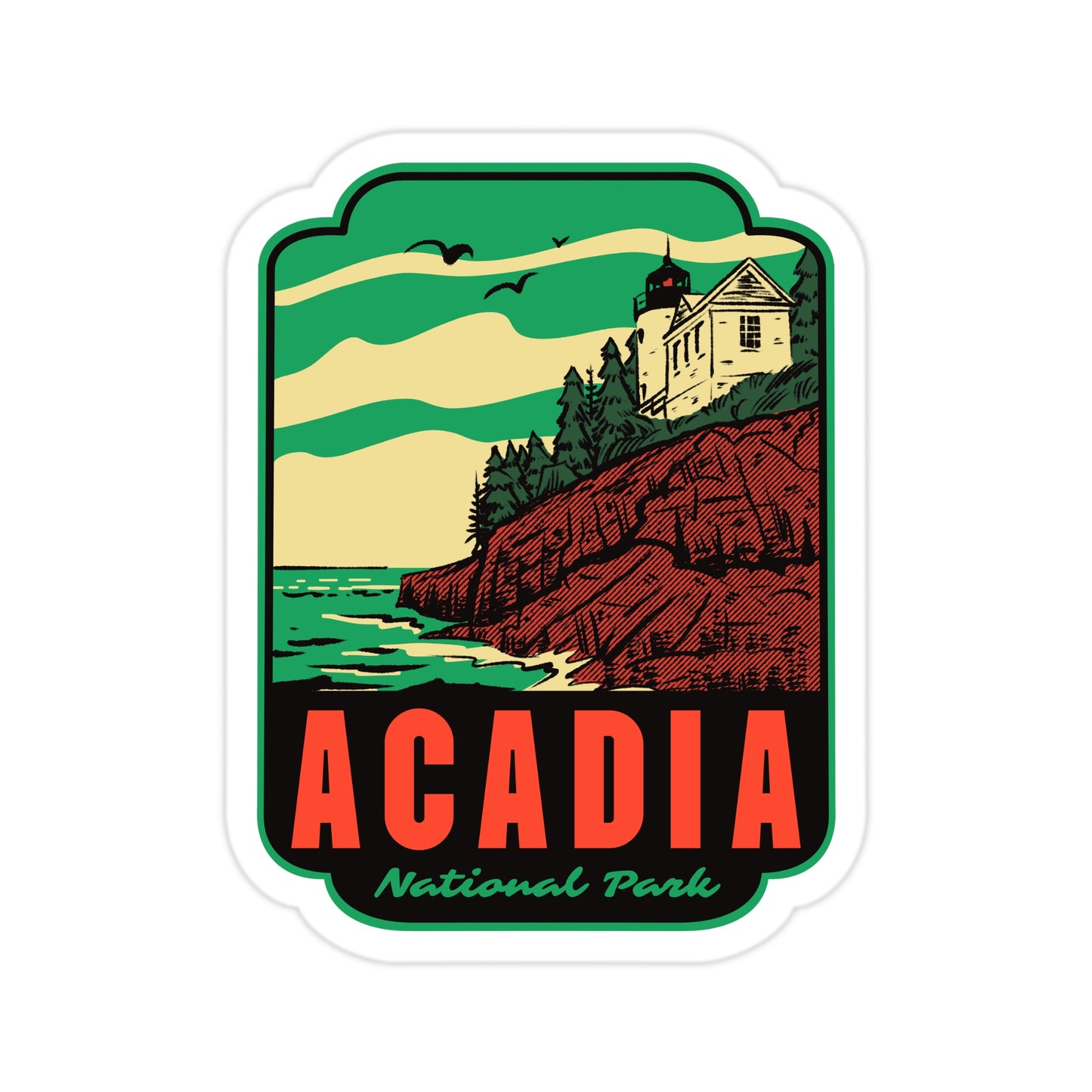 A sticker of Acadia National Park