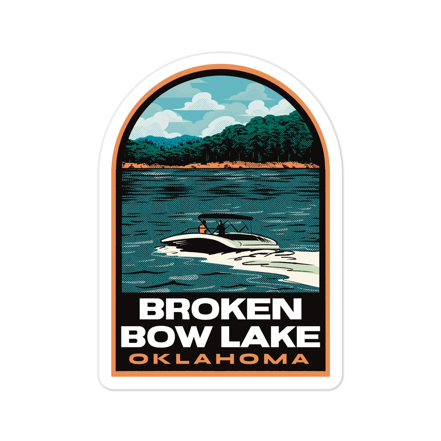 A sticker of Broken Bow Lake Oklahoma
