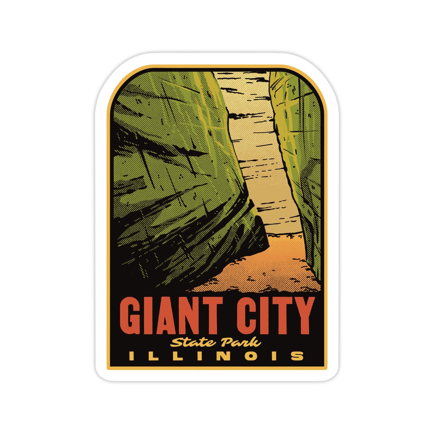 Sticker with 'Giant City State Park, Illinois' text and nature design on a white background