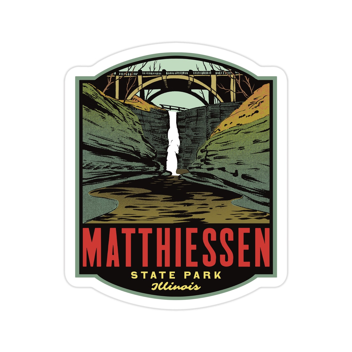 Sticker of Matthiessen State Park in Illinois with a scenic design.