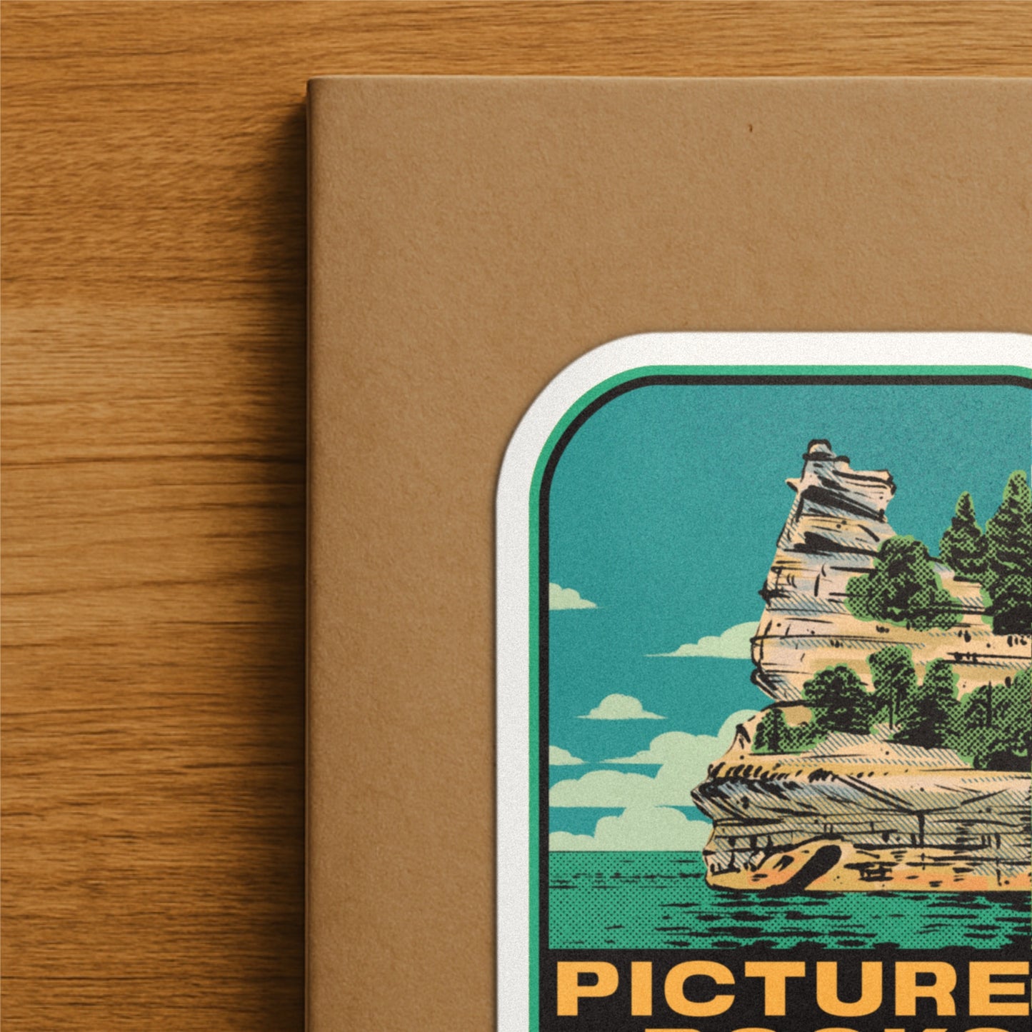 A close up vinyl decal of Pictured Rocks Michigan