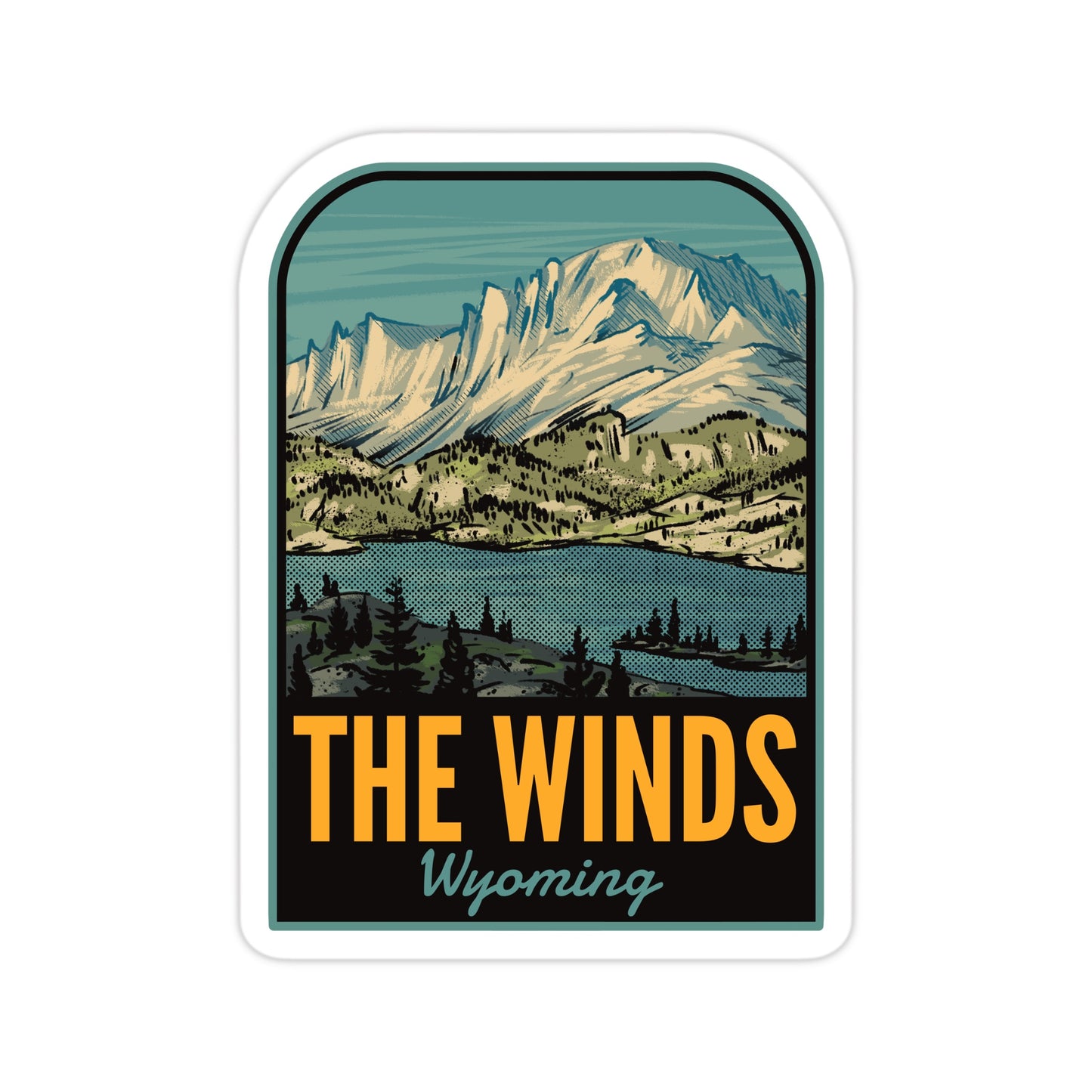 A sticker of The Winds mountains