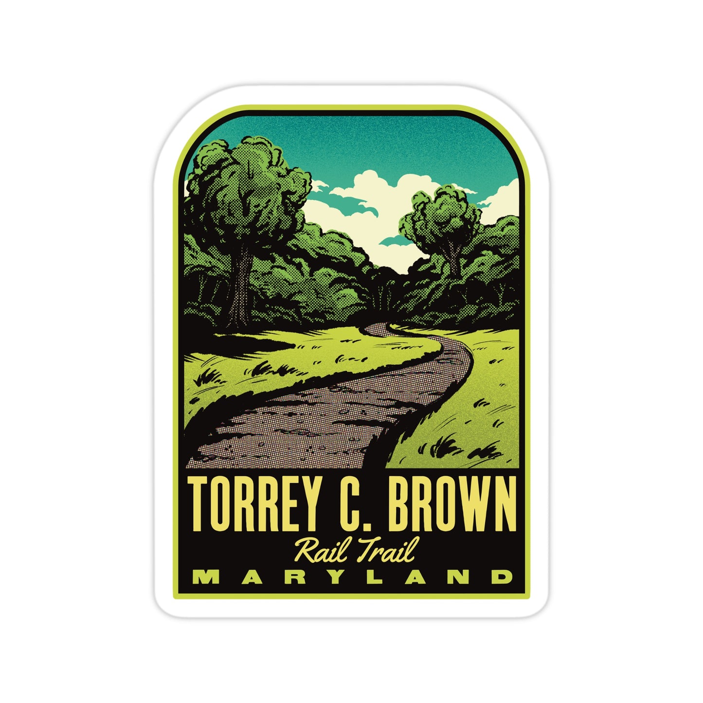 Sticker of Torrey C. Brown Rail Trail in Maryland with a scenic path and trees.