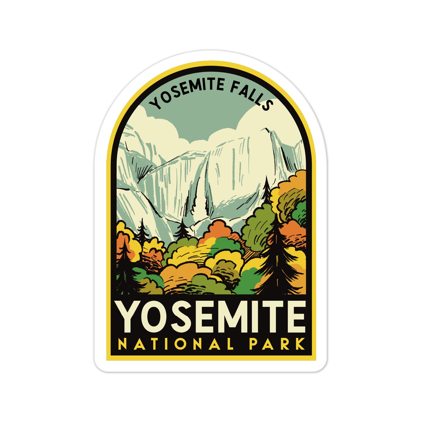 A sticker of Yosemite Falls
