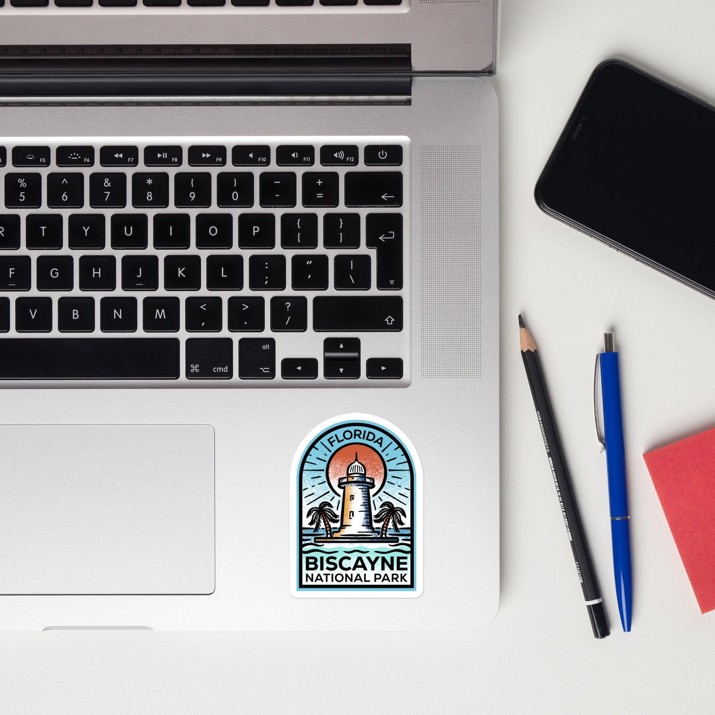 A sticker of Biscayne National Park on a laptop