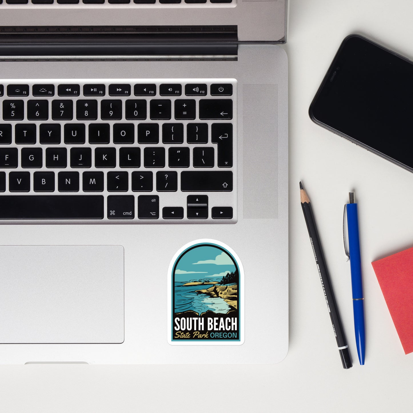 A sticker of South Beach State Park on a laptop