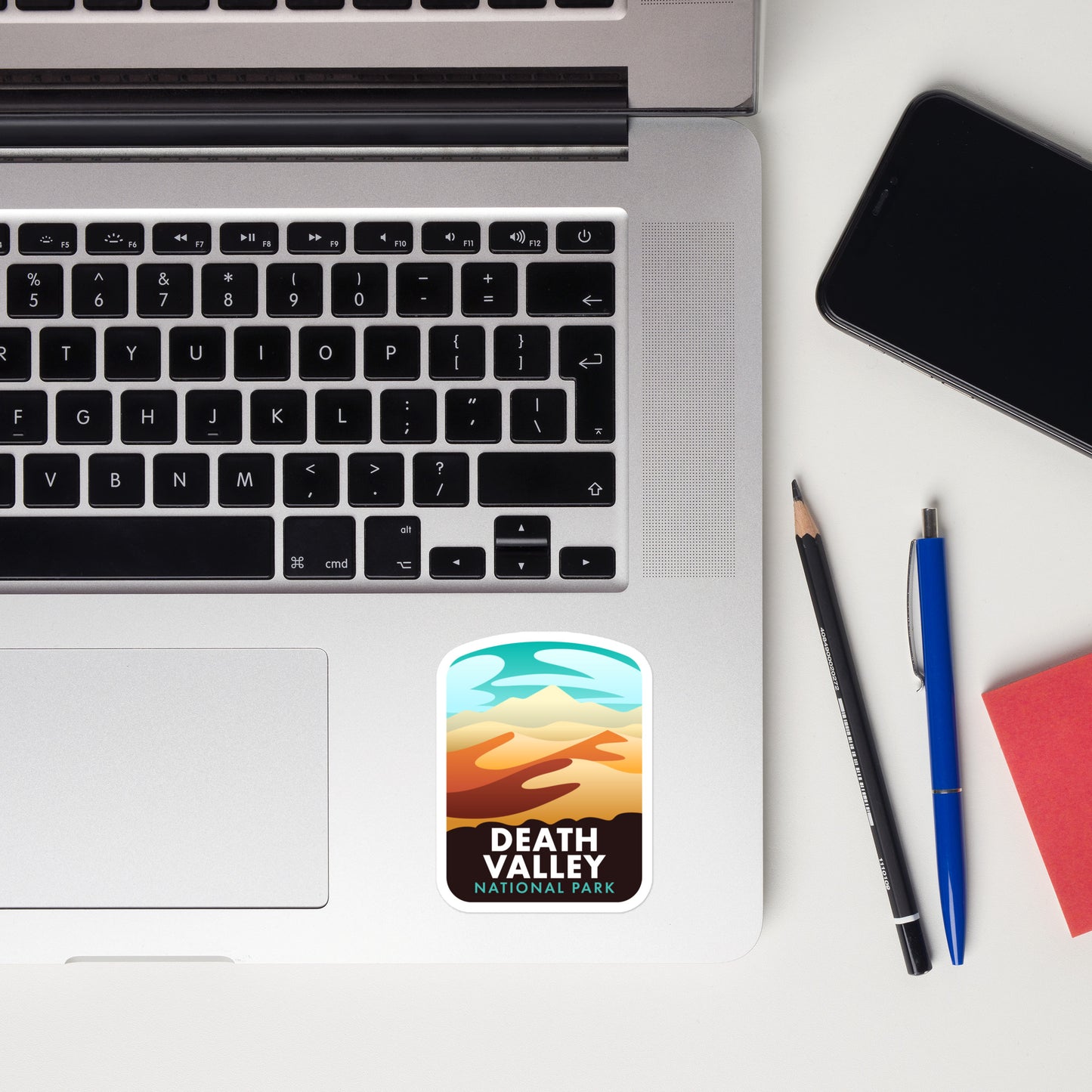 A sticker of Death Valley National Park on a laptop