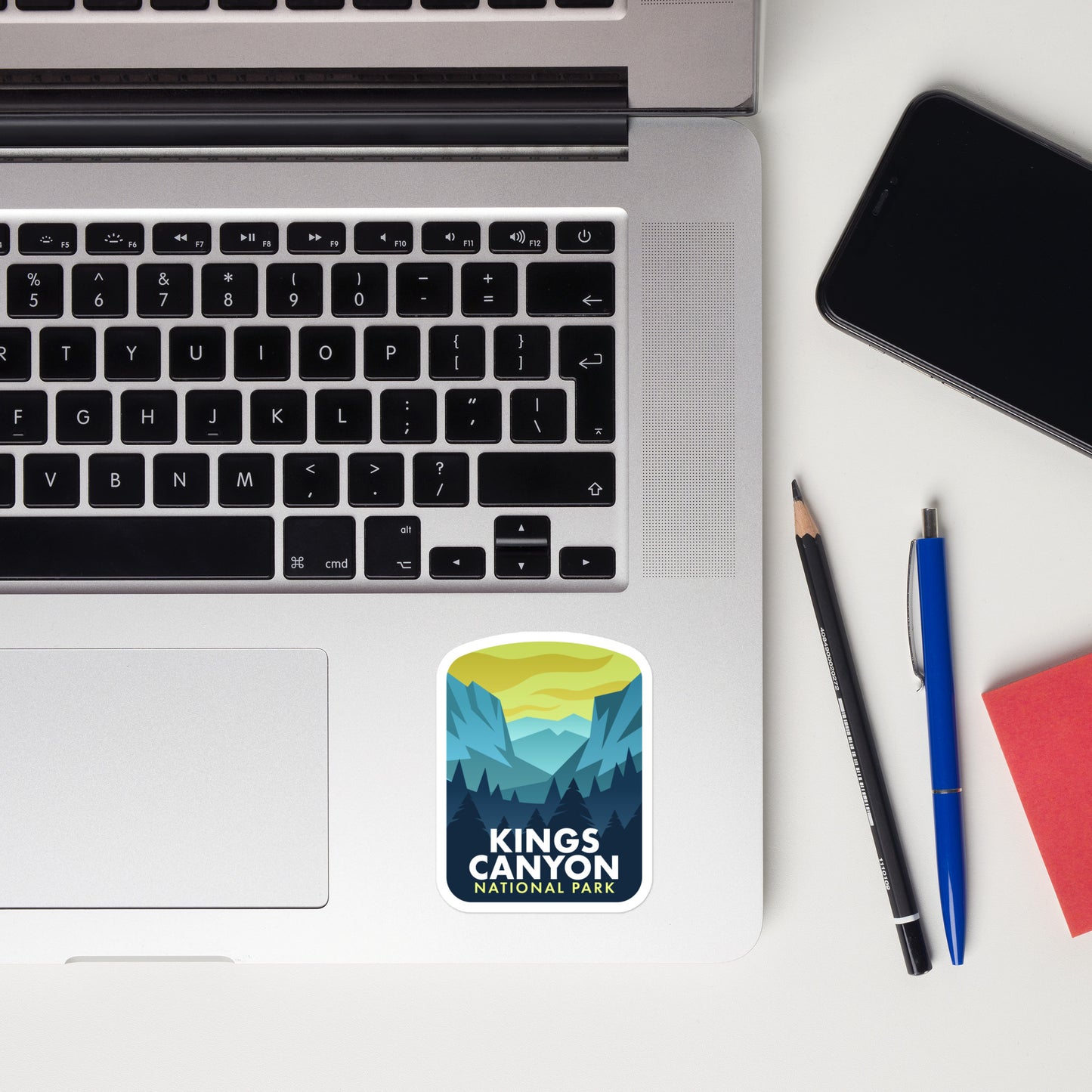 A sticker of Kings Canyon National Park on a laptop