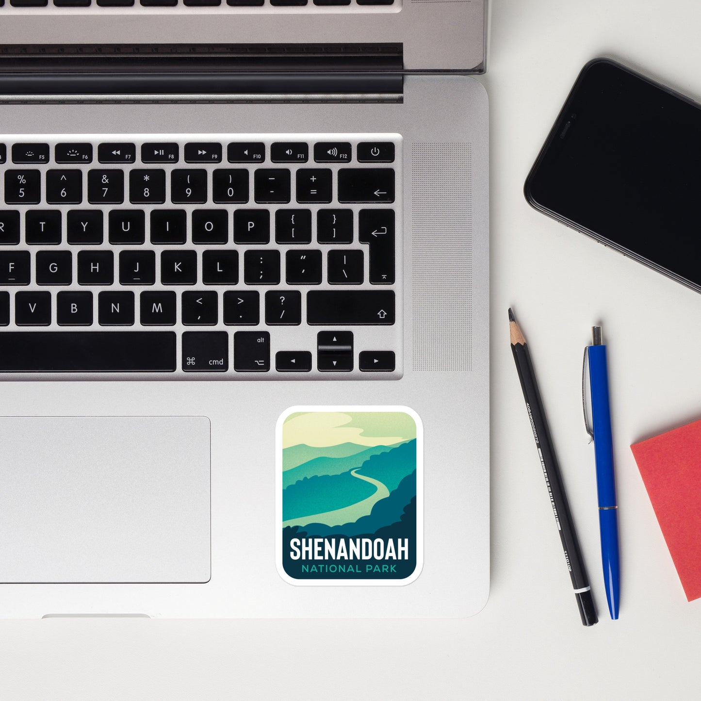 A sticker of Shenandoah National Park on a lapto