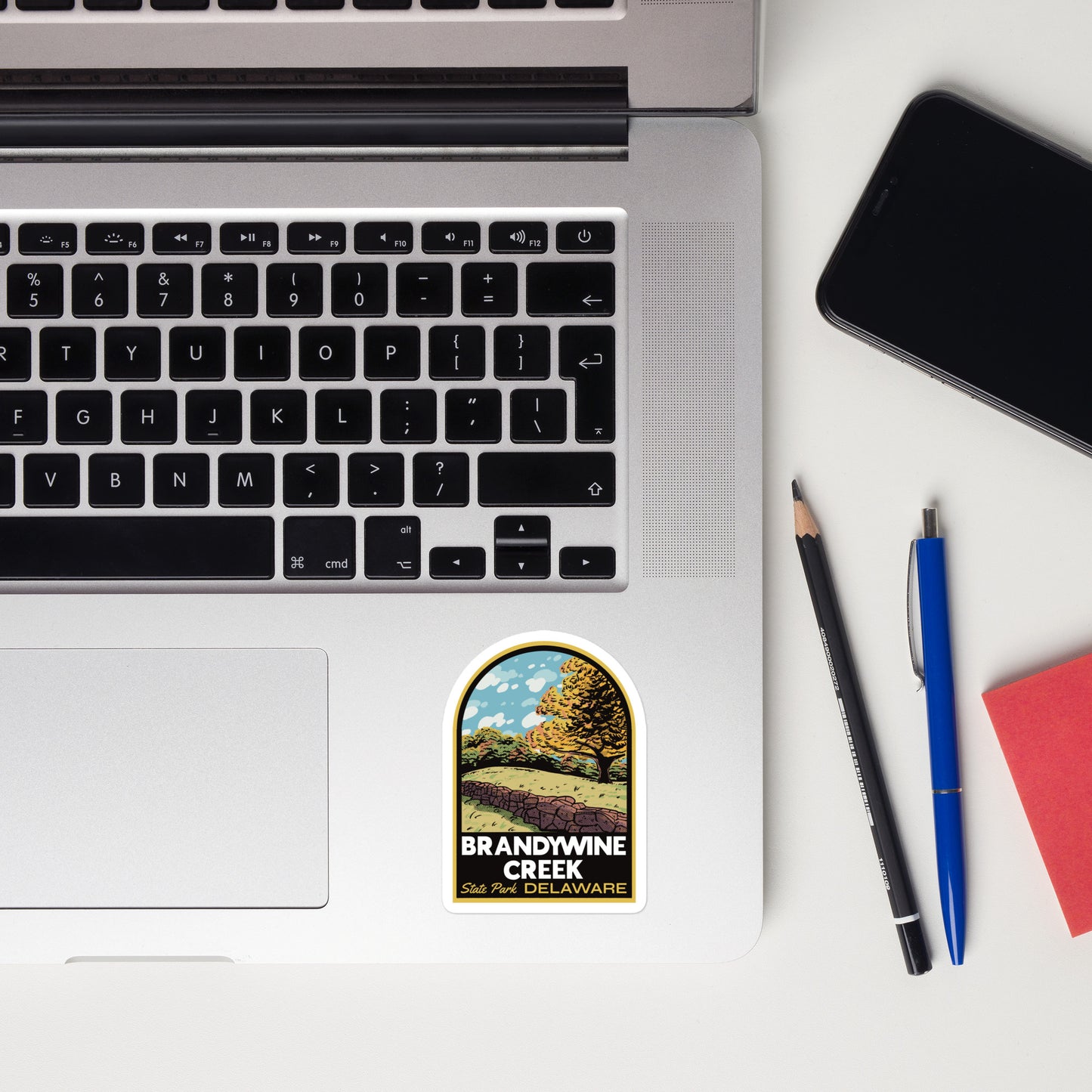 A sticker of Brandywine Creek State Park on a laptop