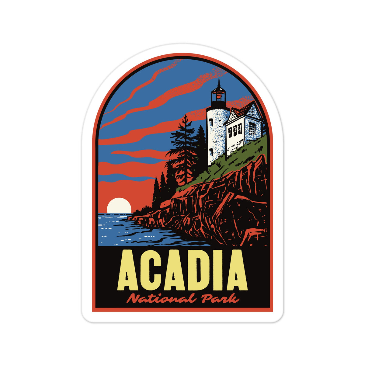 a sticker of Acadia National Park on a white background