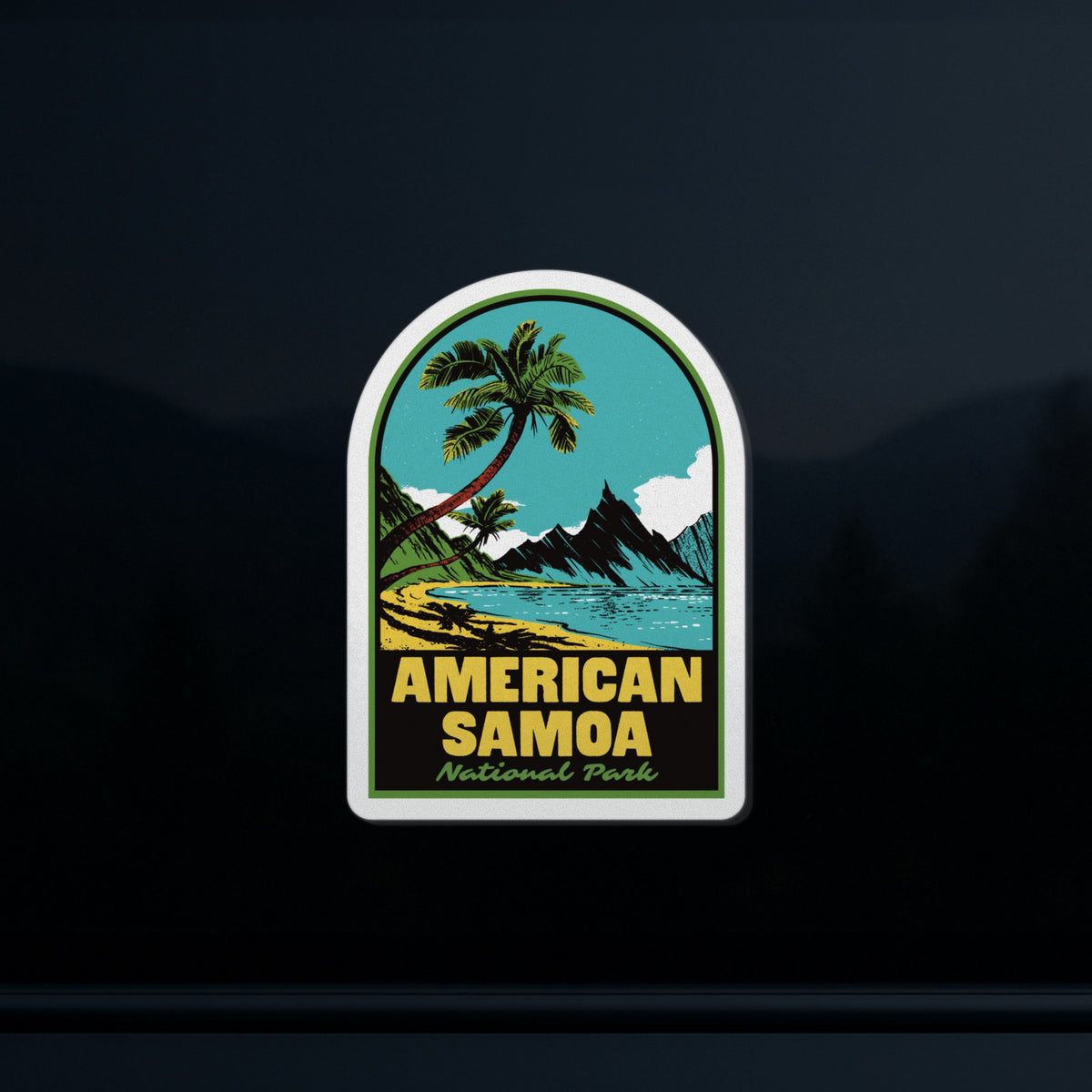 a sticker of American Samoa National Park on a car window