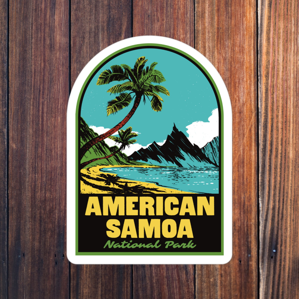 a sticker of American Samoa National Park on a wood background