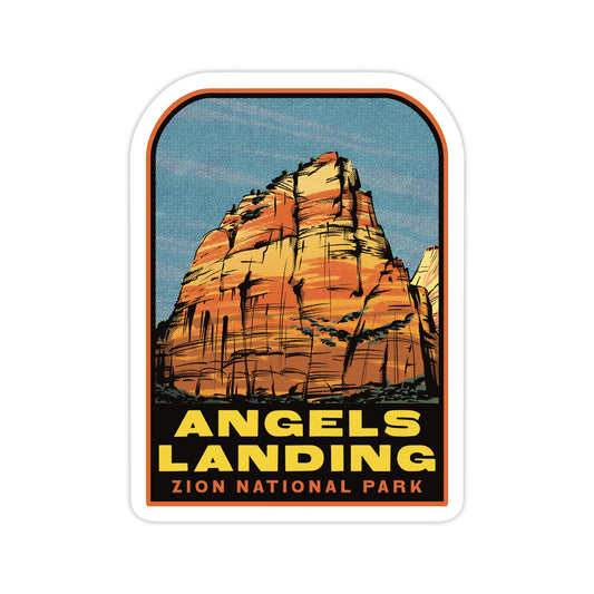 Sticker of Angels Landing in Zion National Park with a mountainous landscape and clear sky.