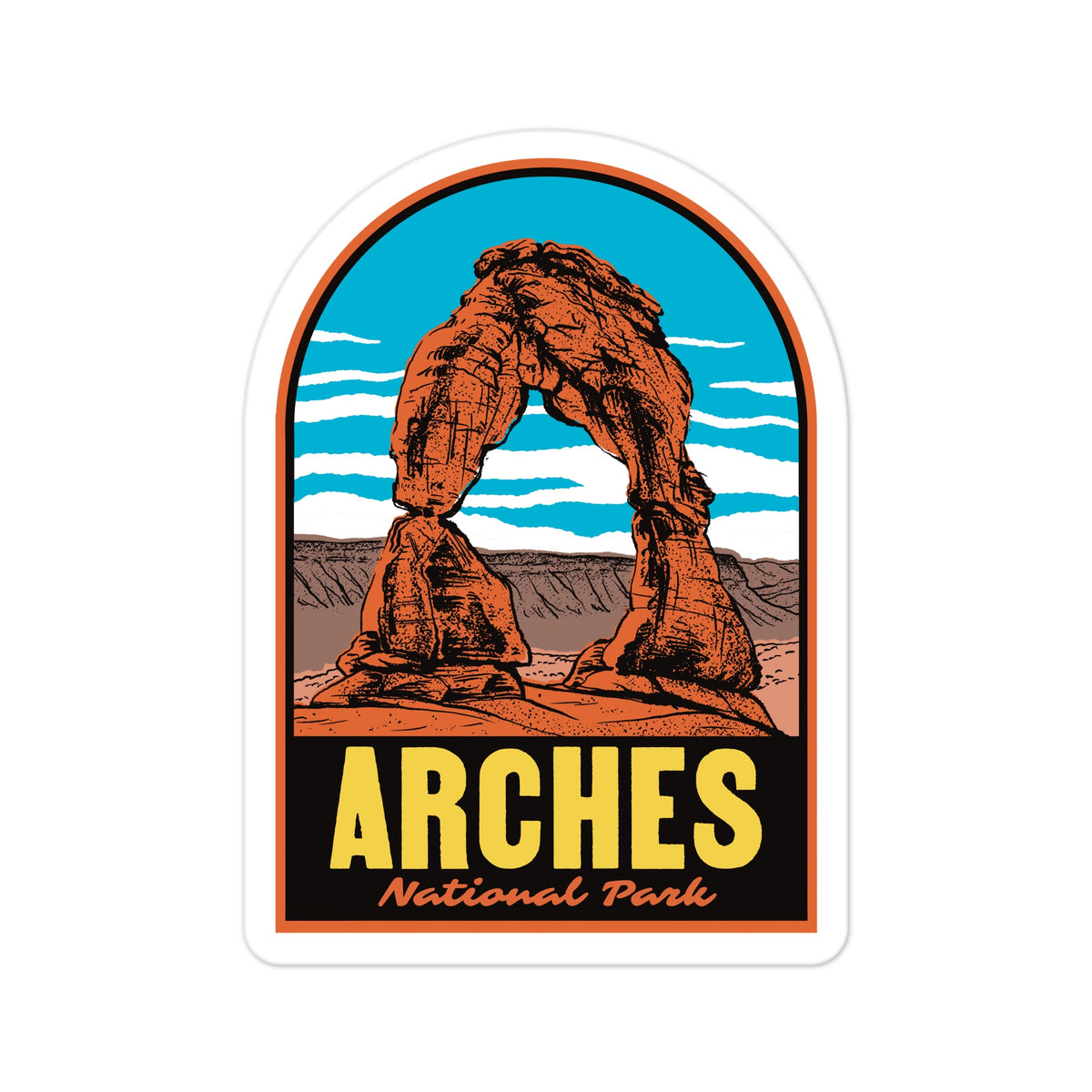 A sticker of Arches National Park on a white background