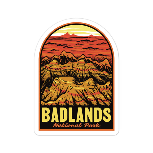 a sticker of Badlands National Park on a white background