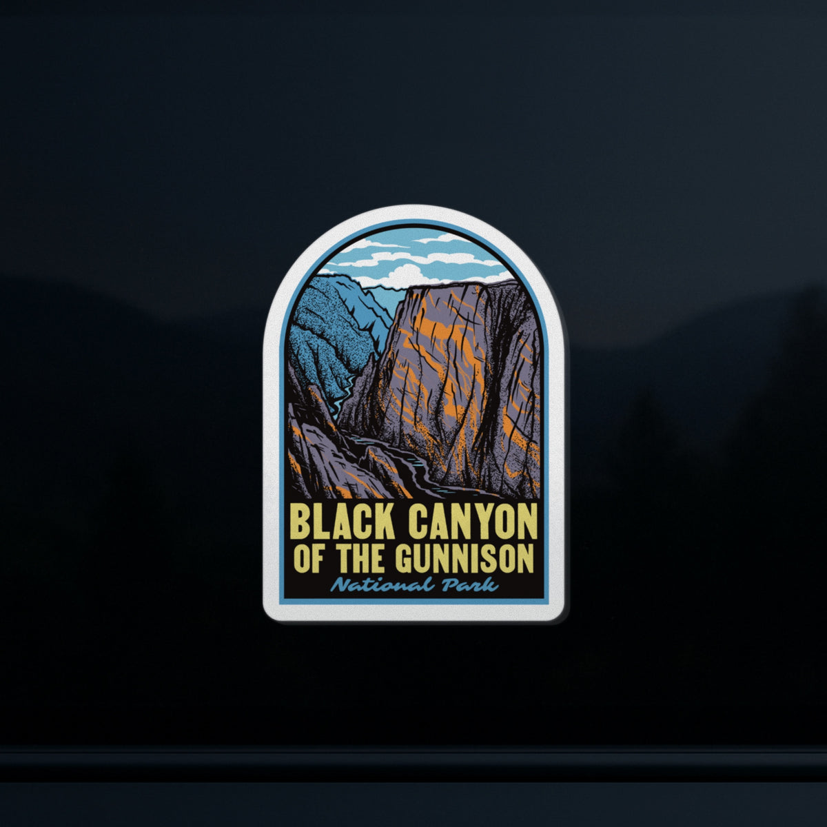 a sticker of Black Canyon of the Gunnison National Park on a car window