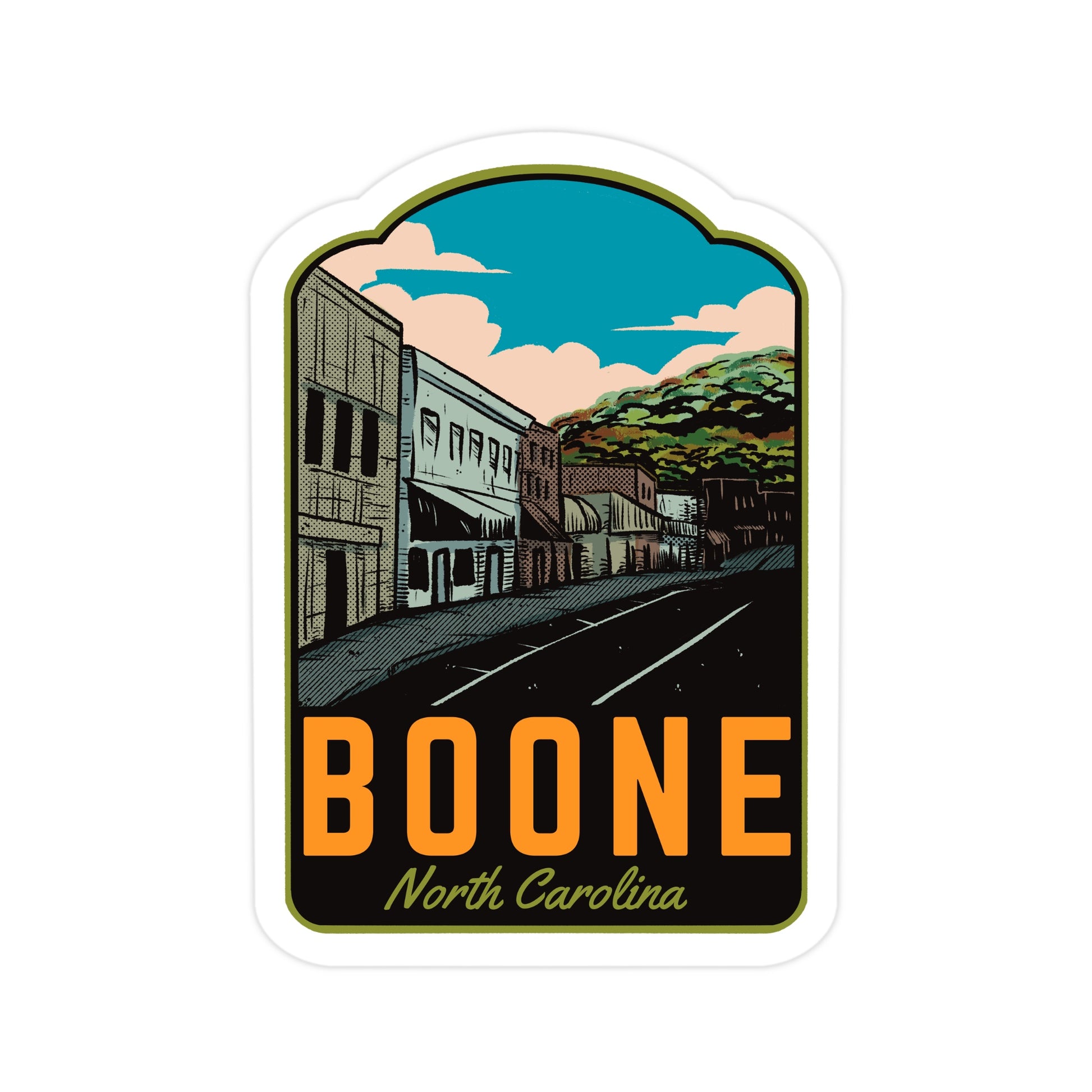 A sticker of Boone North Carolina