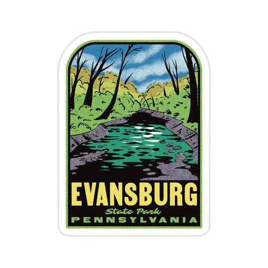 Sticker of Evansburg State Park, Pennsylvania with a scenic design.