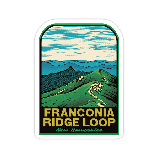 Sticker of Franconia Ridge Loop in New Hampshire with a scenic illustration on a white background.
