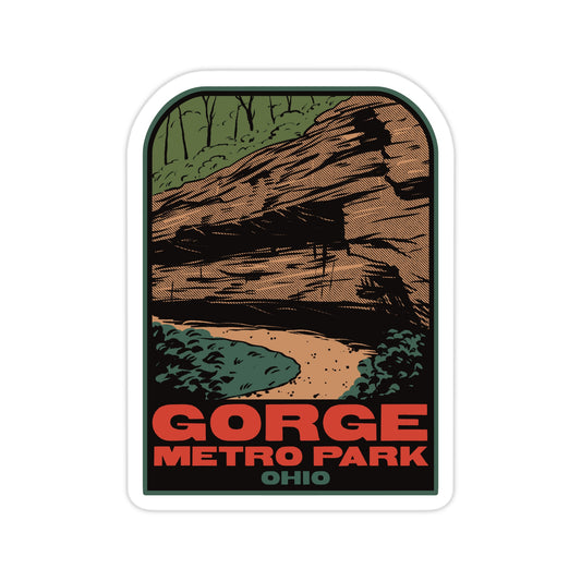 Sticker with 'Gorge Metro Park Ohio' design featuring a Mary Campbell Cave.