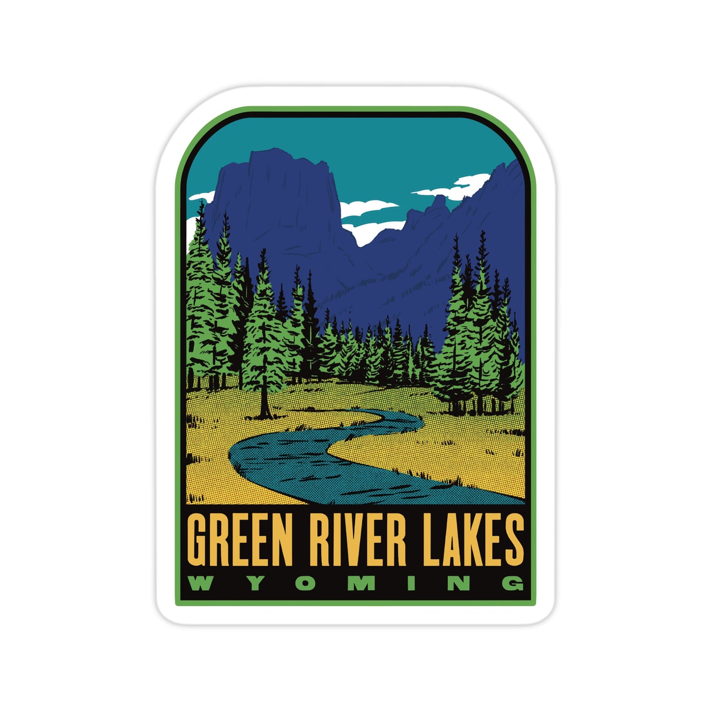A retro sticker of Green River Lakes Wyoming