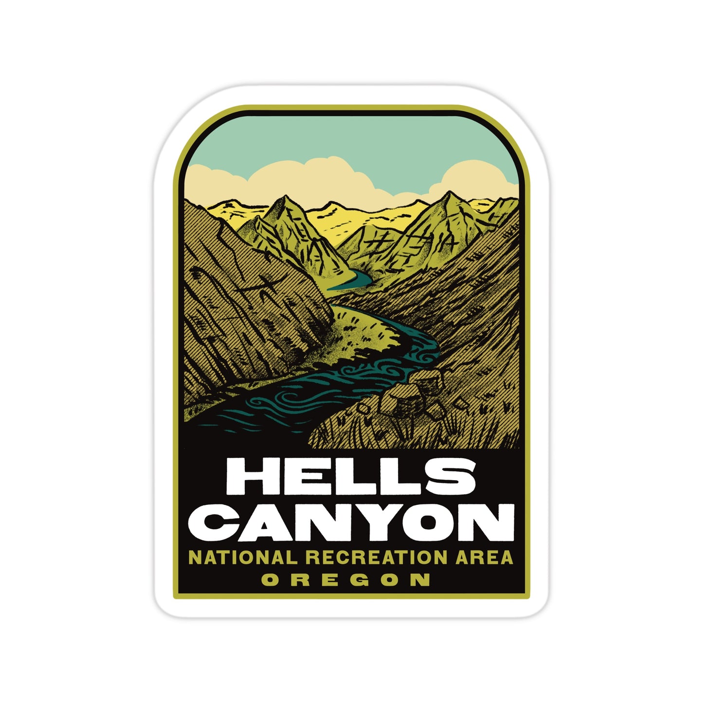 A sticker of Hells Canyon Oregon