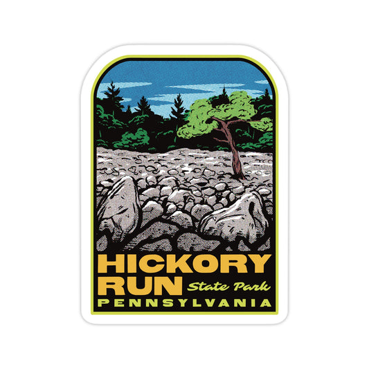 Sticker of Hickory Run State Park in Pennsylvania with a scenic design.