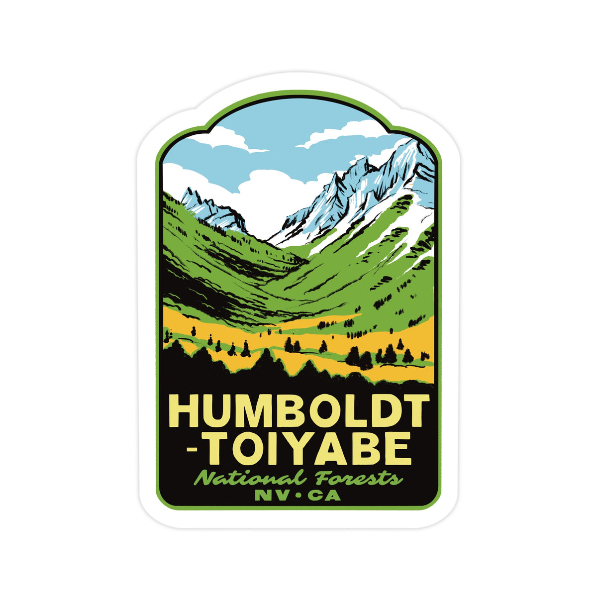 a sticker that says"Humbolt-Toiyabe National Forest" featuring a drawing of Lamoille Canyon.
