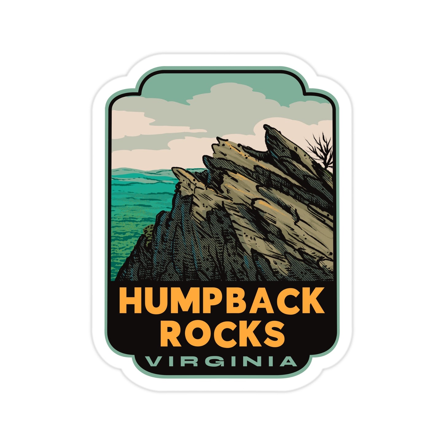 A sticker of Humpback Rocks Virginia