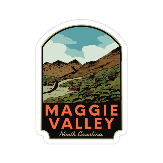 A sticker of Maggie Valley North Carolina