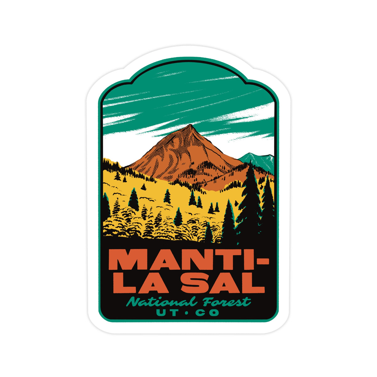 a sticker of Manti La Sal National Forest on a white background