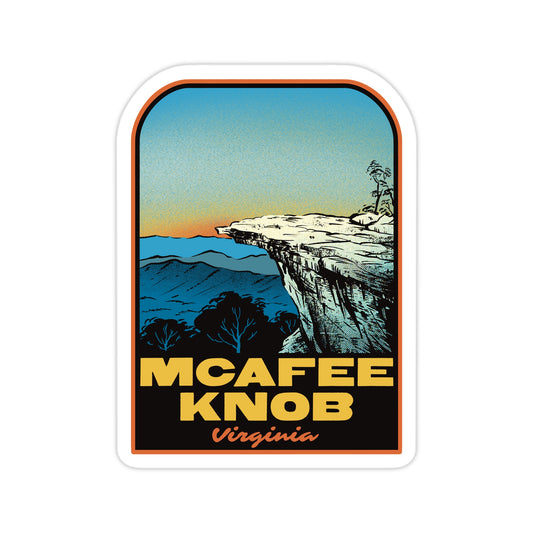 Sticker with McAfee Knob, Virginia design featuring a mountain landscape.