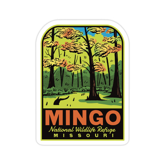 A sticker of Mingo National Wildlife Refuge on a white background
