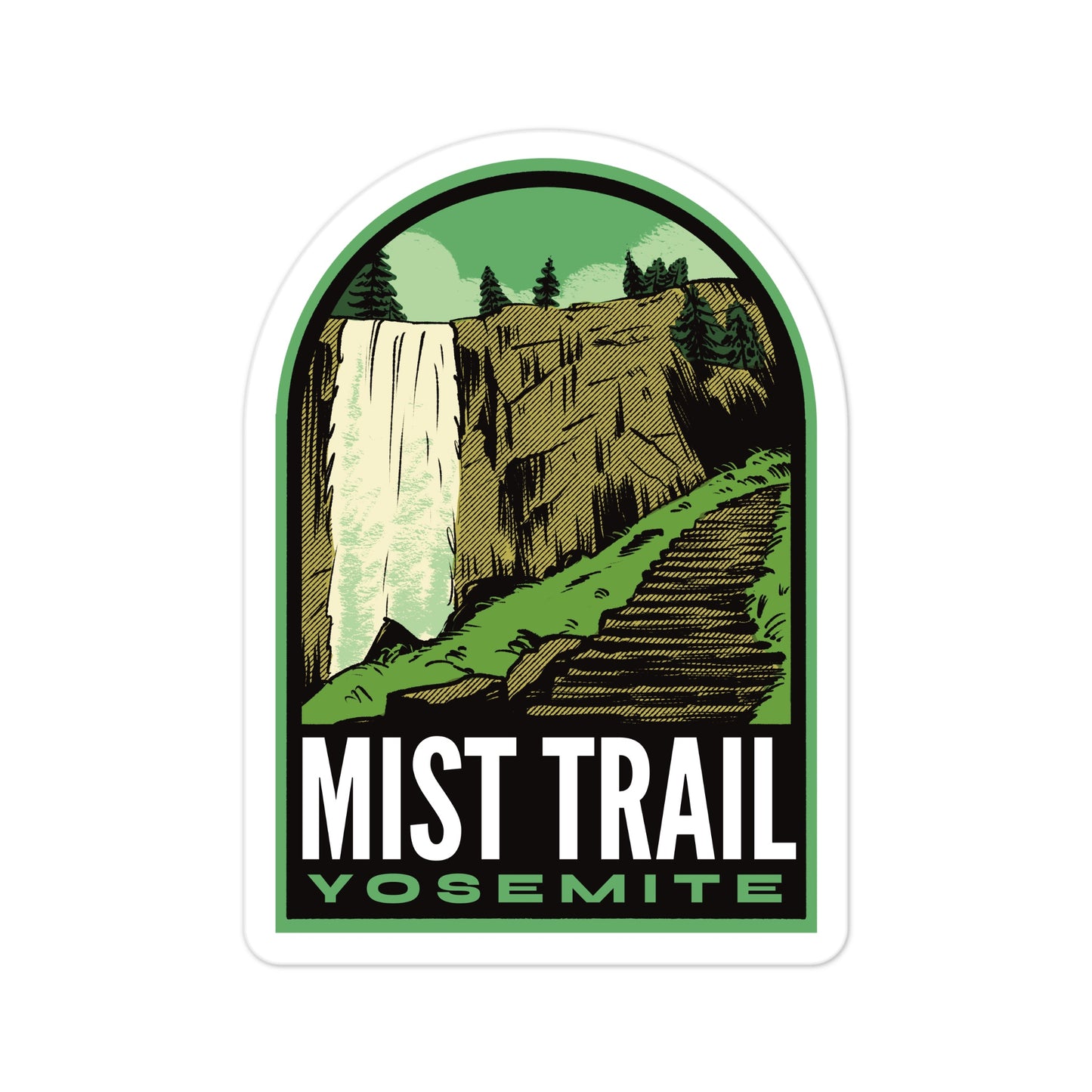 A sticker of Mist Trail California