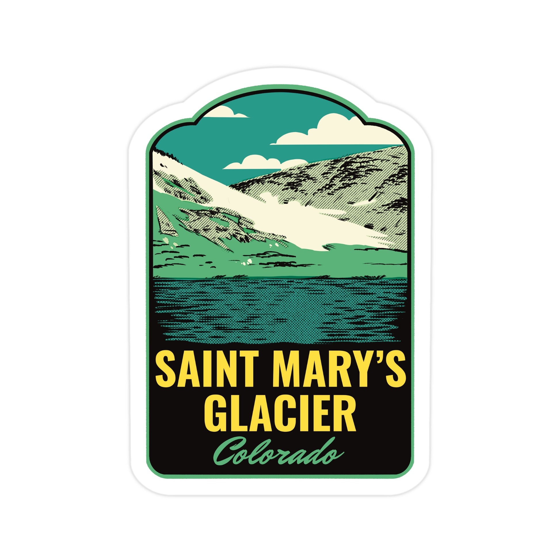 A sticker of Saint Marys Glacier Colorado