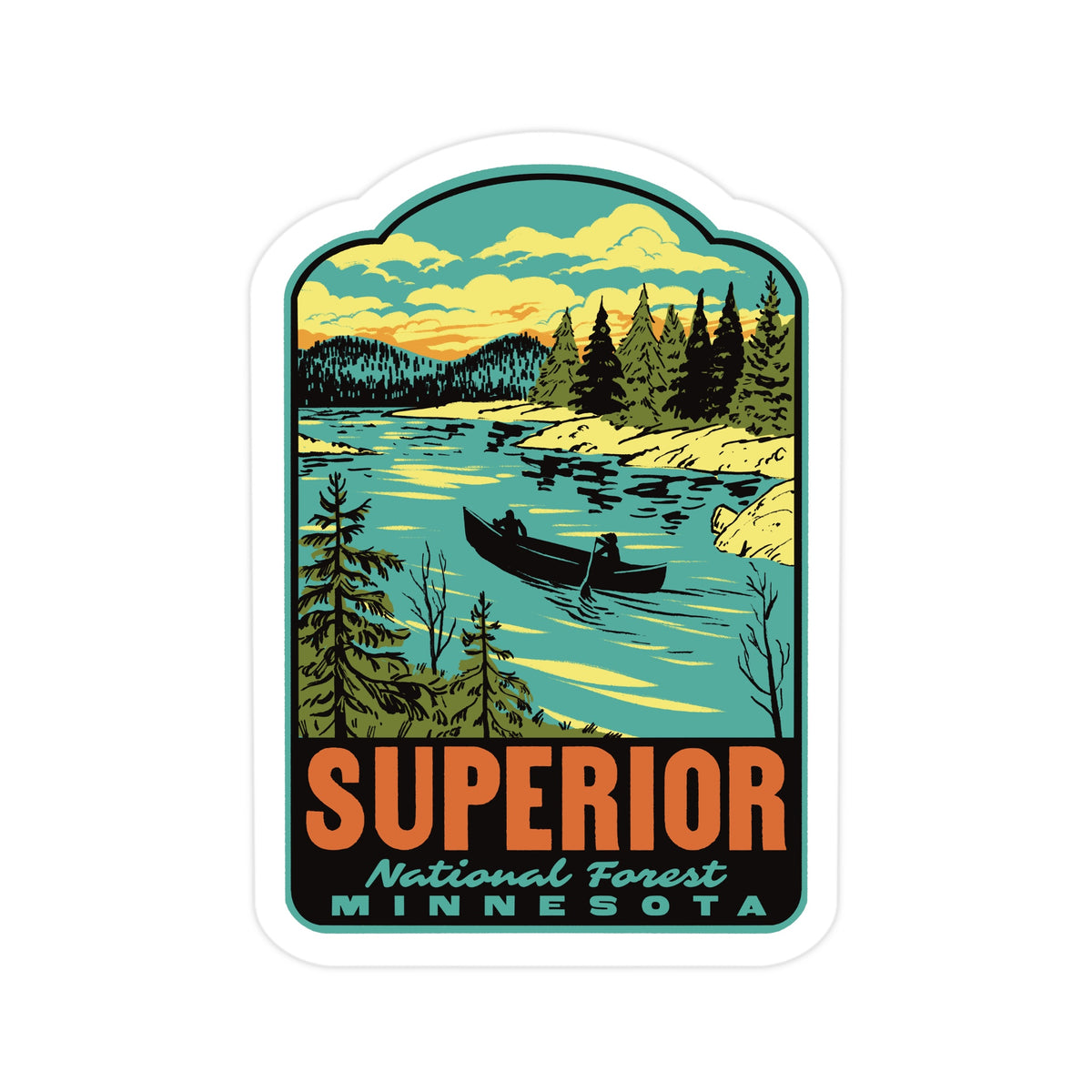 a sticker of Superior National Forest Boundary waters Canoe Area on a white background
