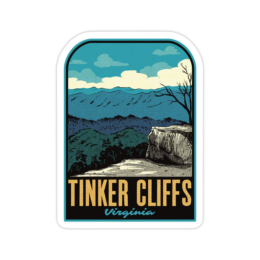 A sticker of Tinker Cliffs Virginia in a retro style