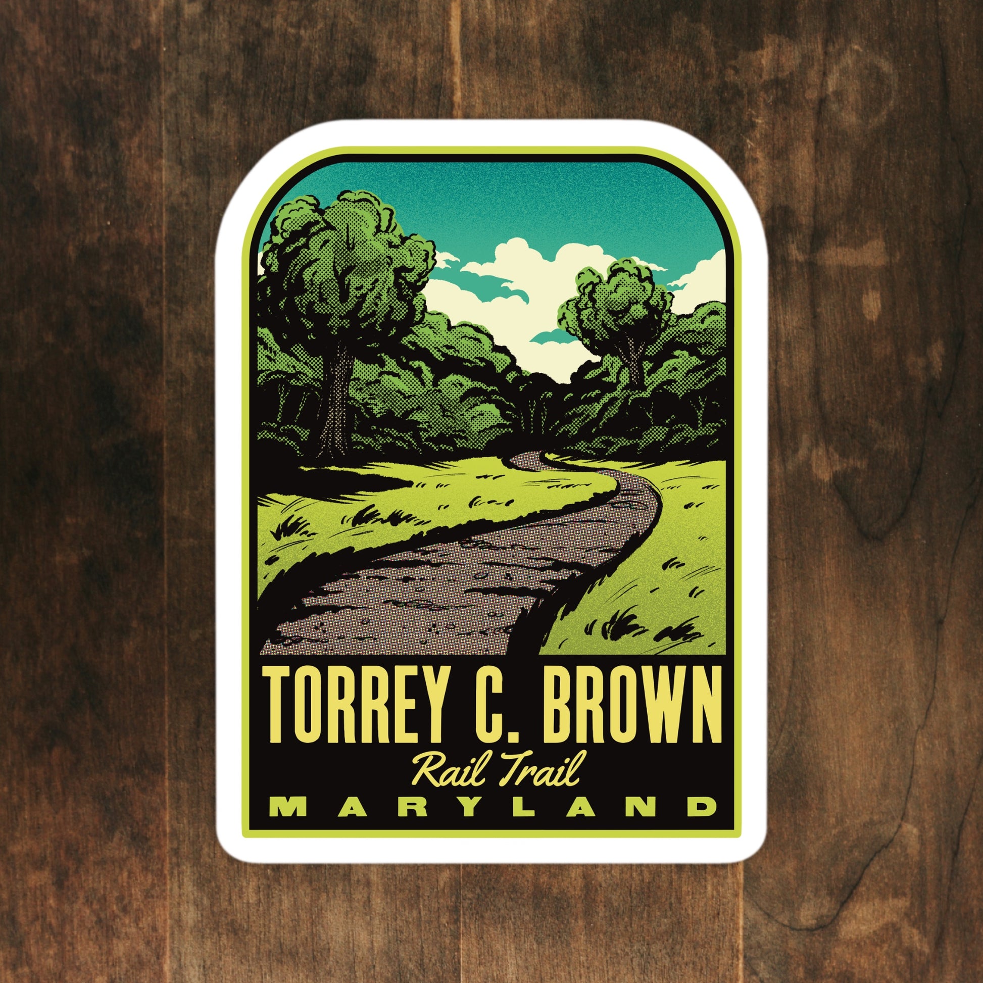 Sticker of Torrey C. Brown Rail Trail, Maryland on a wooden surface
