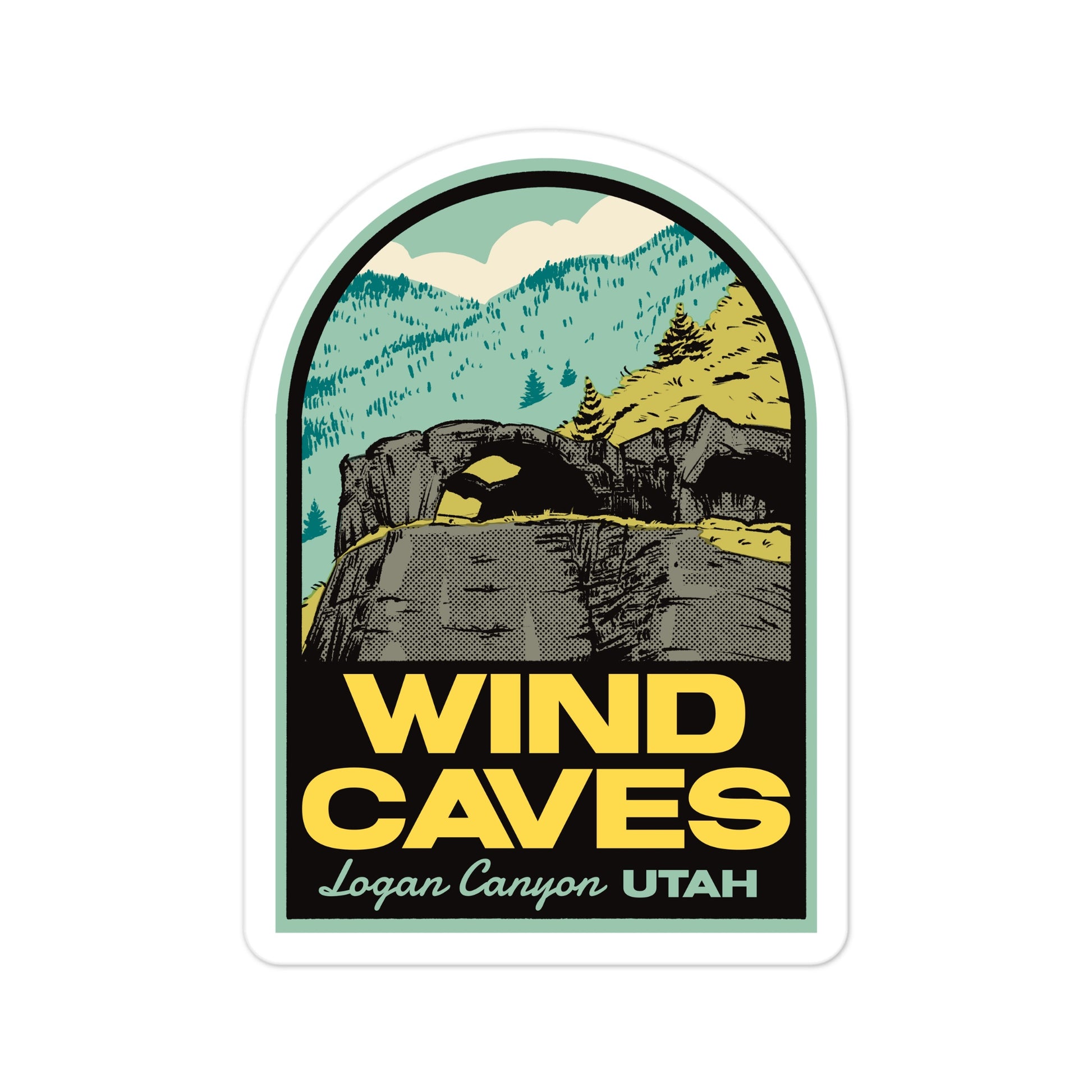 A sticker of Wind Caves Utah