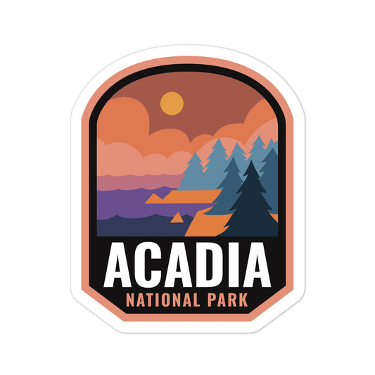 A colorful sticker of Acadia National Park