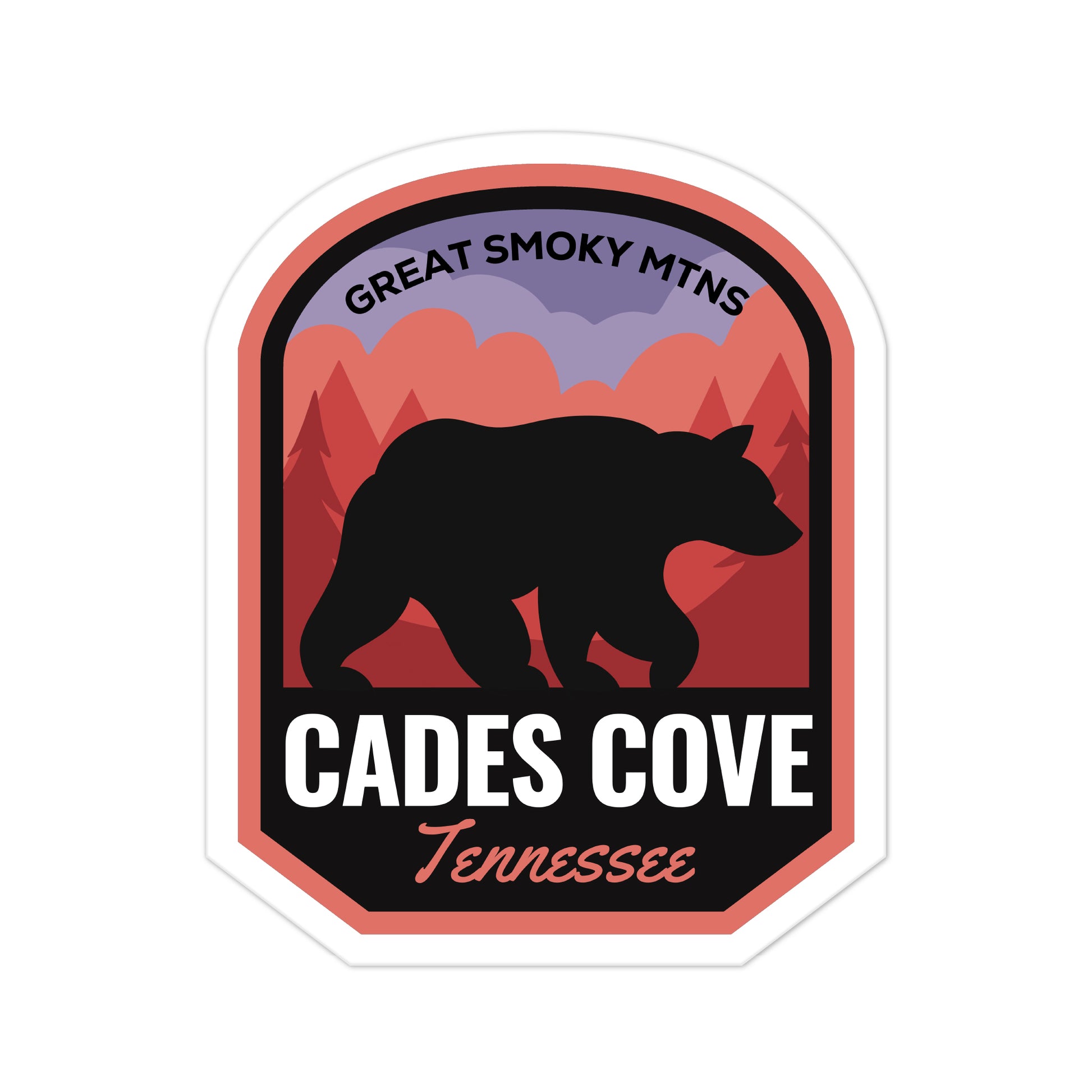 A sticker of Cades Cove Tennessee