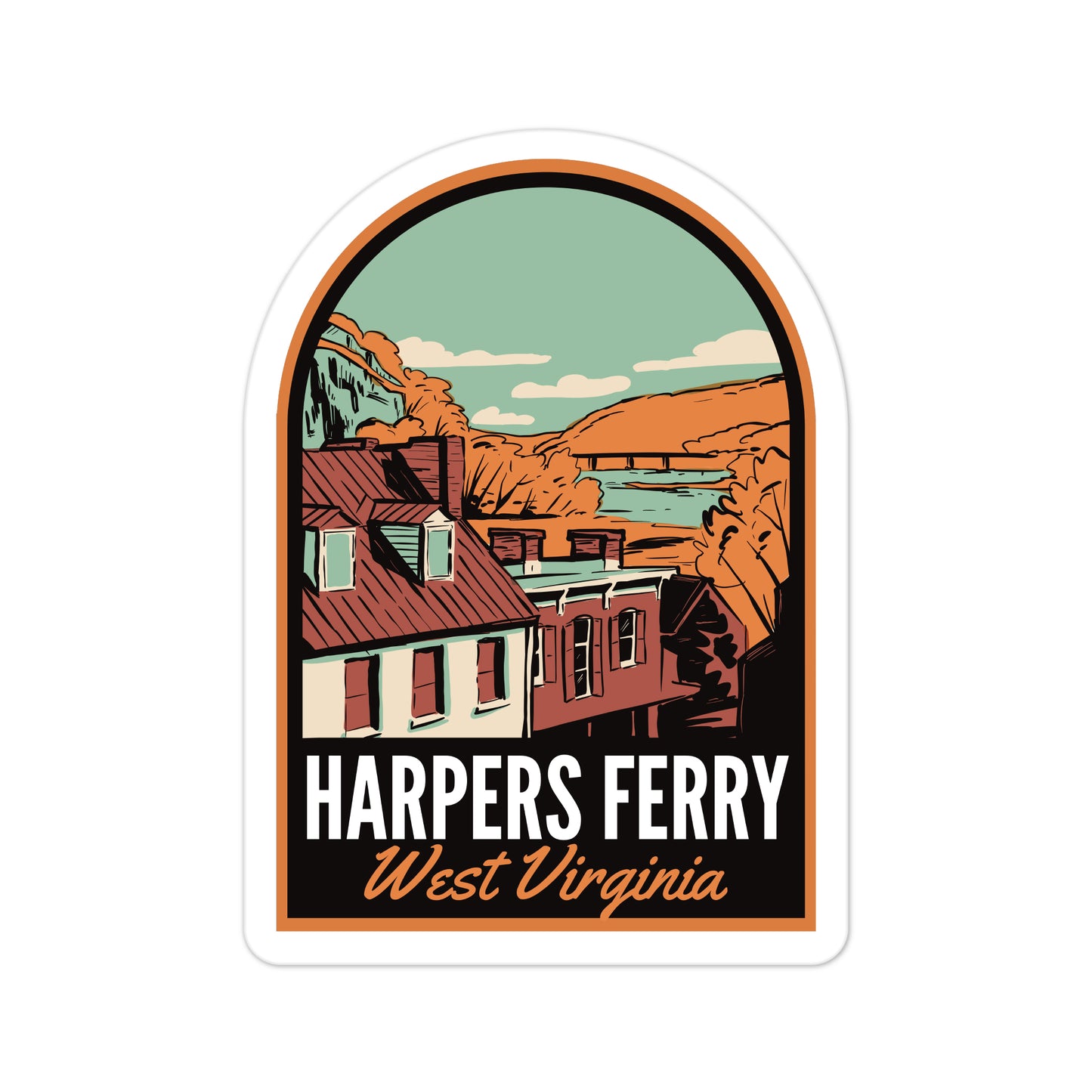 A sticker of Harpers Ferry West Virginia