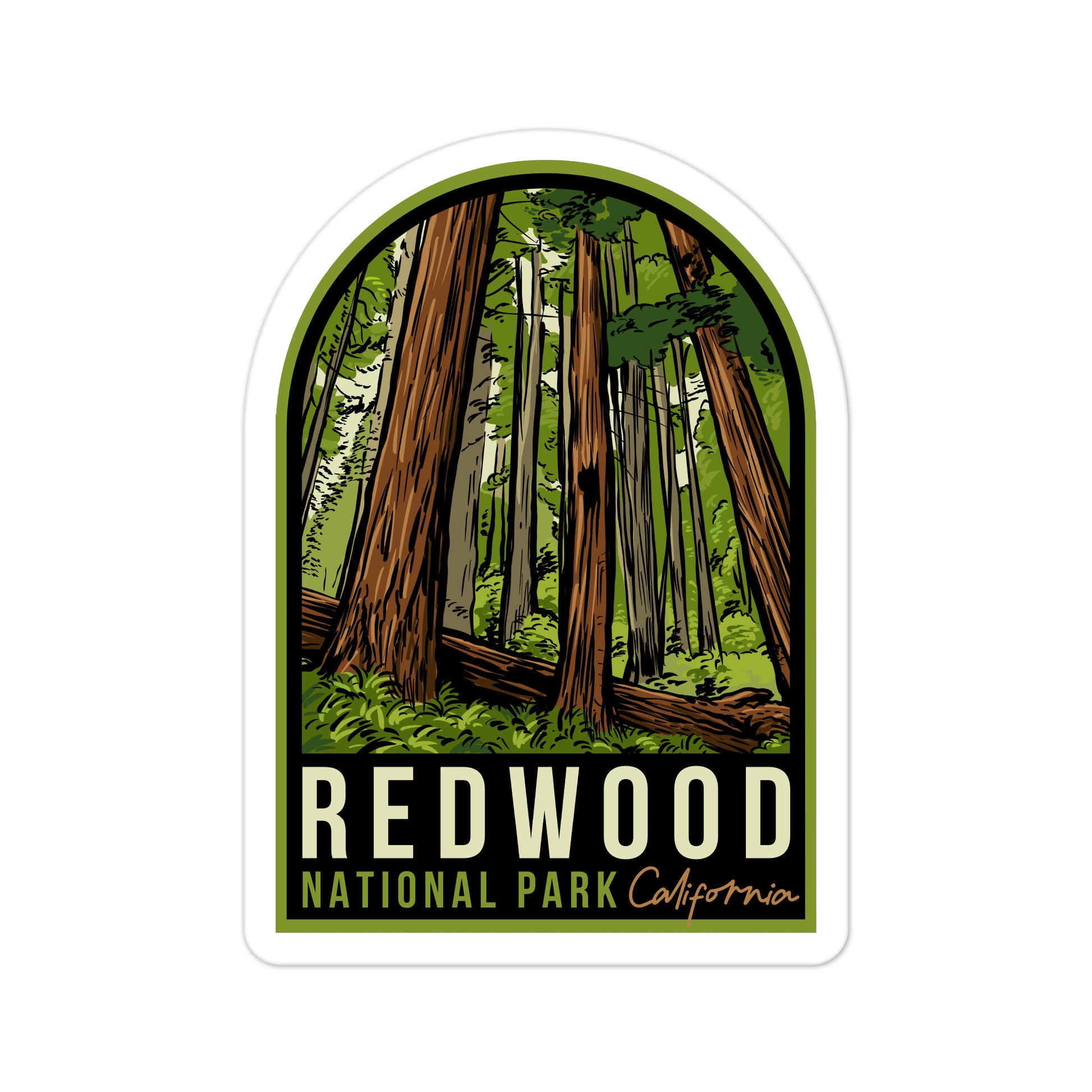 A sticker of Redwood National Park