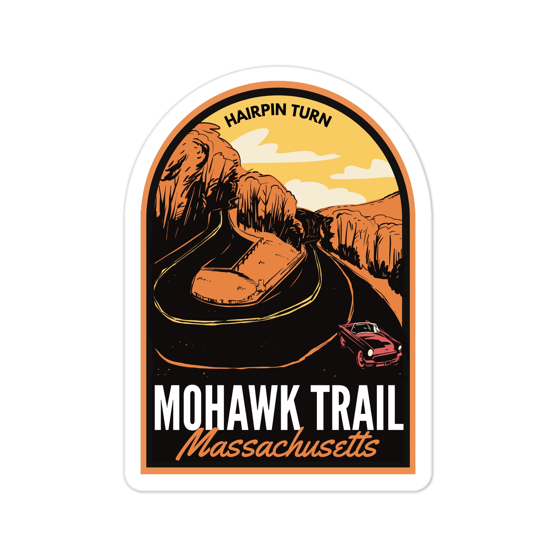 A sticker of Mohawk Trail Massachusetts