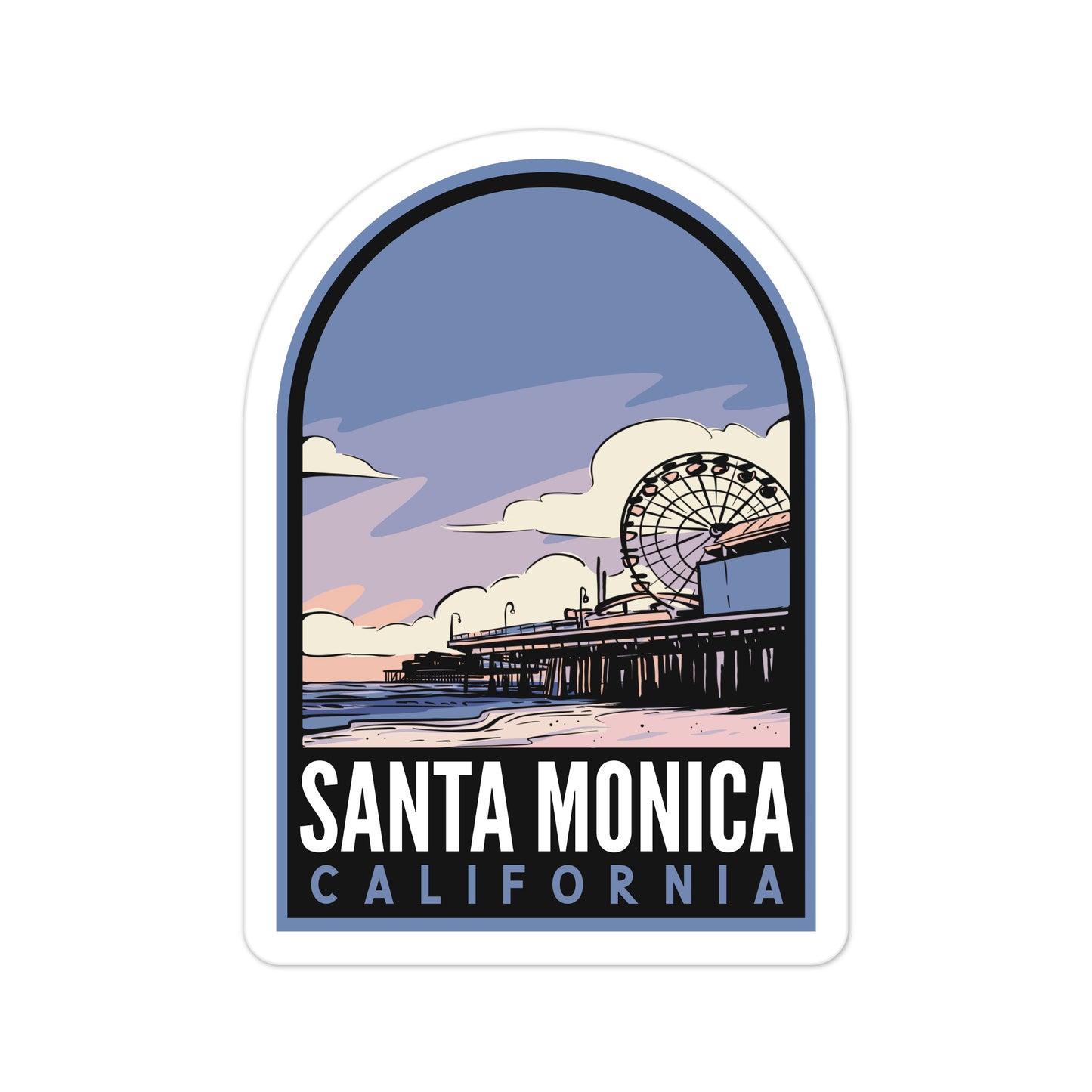 A sticker of Santa Monic California