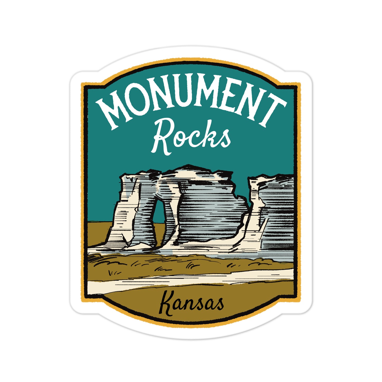 A sticker of Monument Rocks Kansas