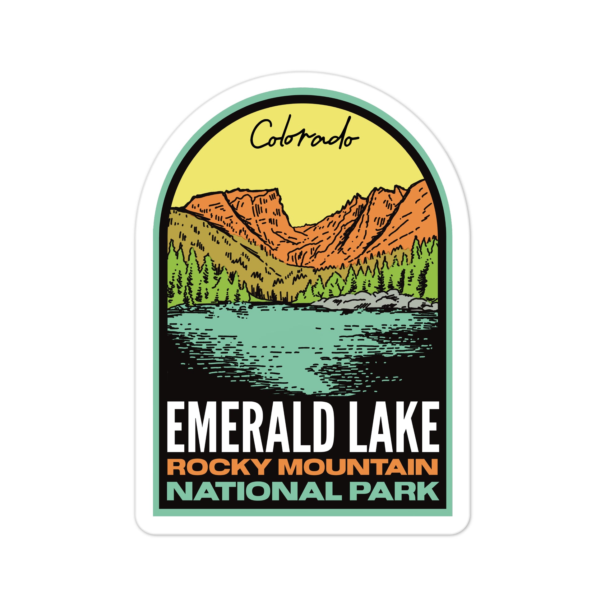 A sticker of Emerald Lake Colorado