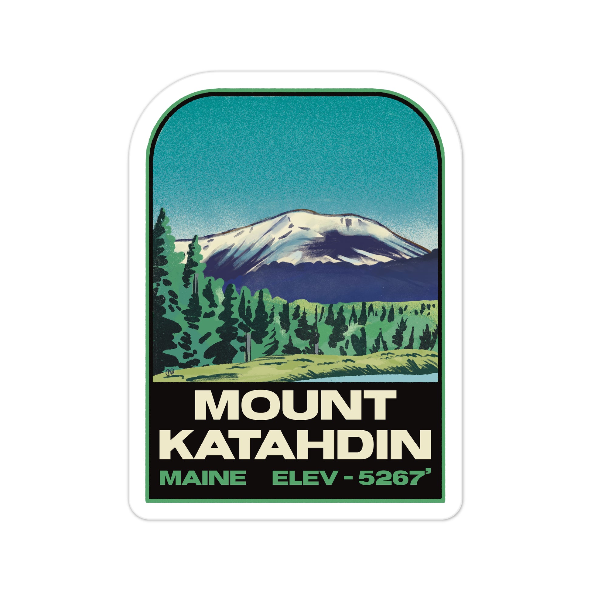 A sticker of Mount Katahdin Maine