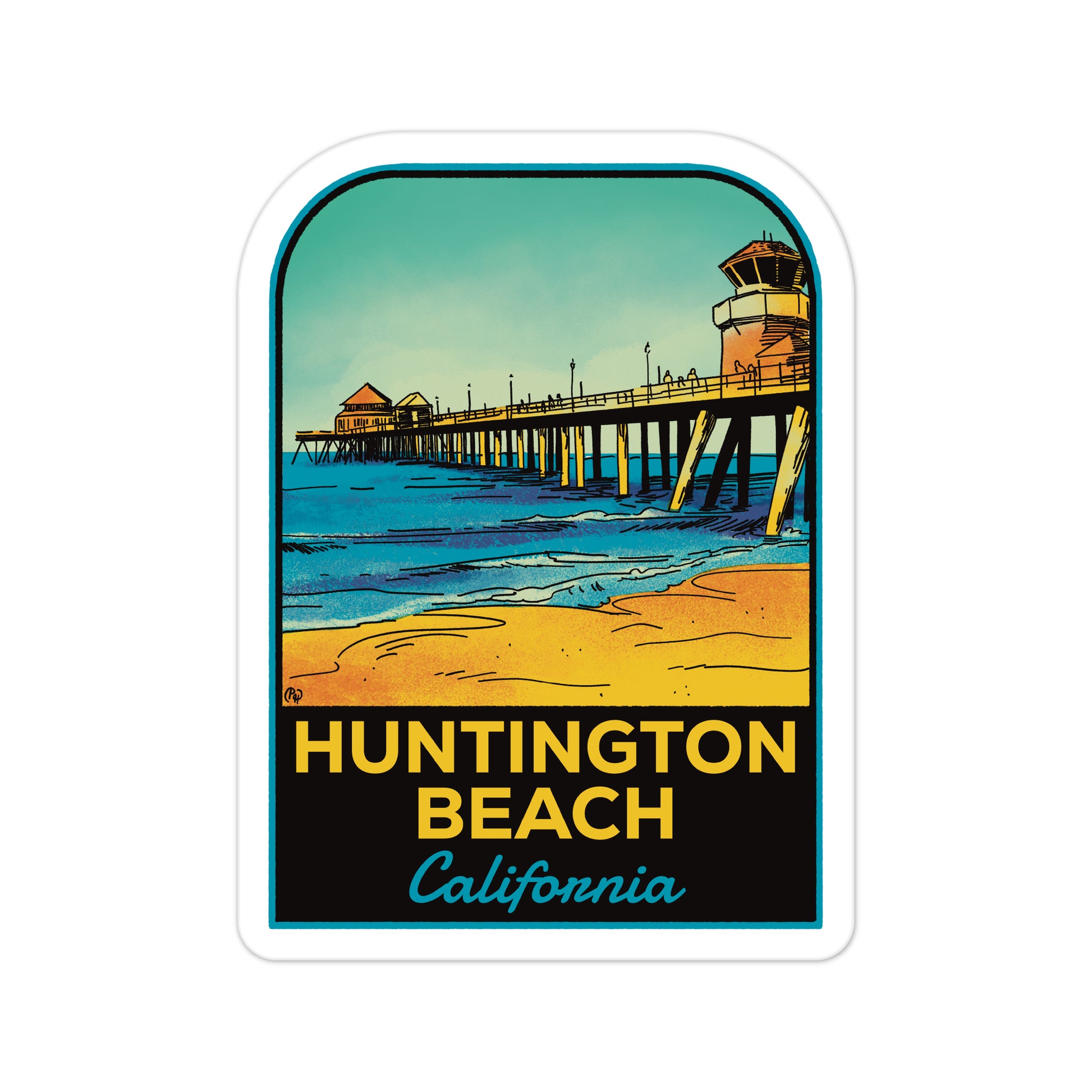 A sticker of Huntington Beach California